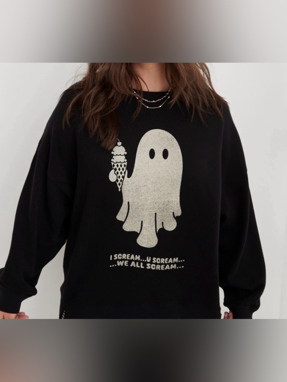 aerie Black Sweatshirt with White Ghost Graphic medium